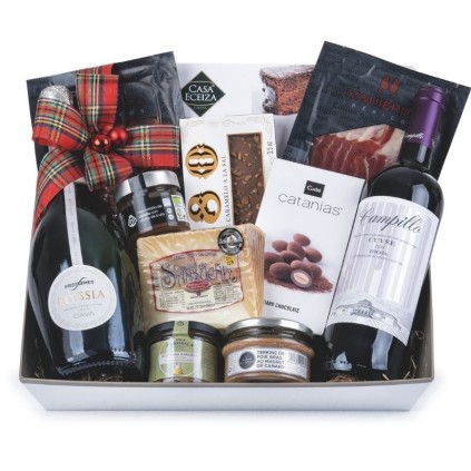 Caja de Navidad de madera con Vino y Cava