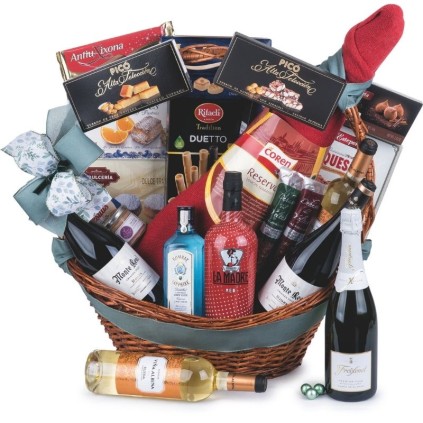 Cesta de Navidad con Jamón y Productos Gourmet
